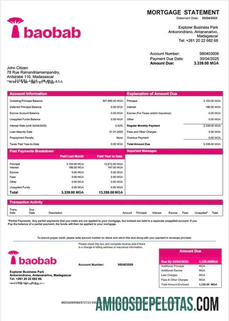 realista Madagascar Baobab Banque Madagascar Declaração de hipoteca Word e modelo PDF